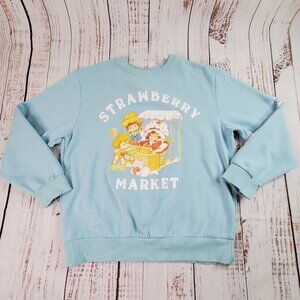 Strawberry Shortcake Sweatshirt Women M Light Blue Strawberry Market Crewneck